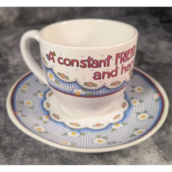 Vintage Mary Englebreit Tea Cup & Saucer Set With "A Constant Friend Is A Rare.. - Picture 1 of 5
